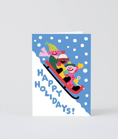 Happy Holidays Sledge Embossed Greeting Card