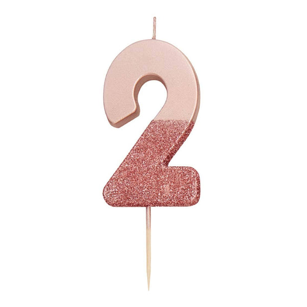 Rose Gold Glitter Number Candles