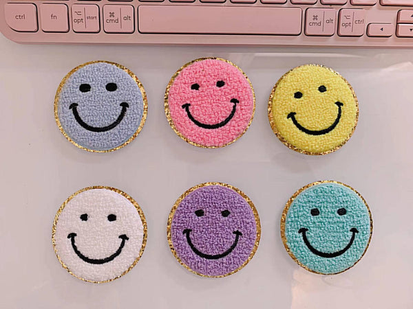 Chenille Smiley Face Iron-On Patch