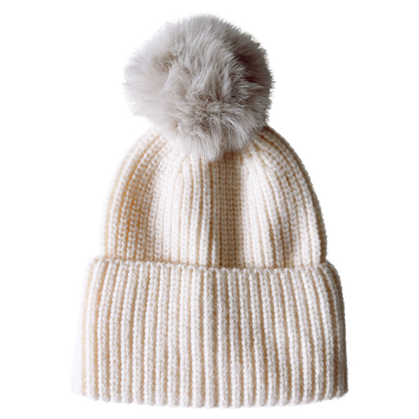 Rib Knit Fur Pom Hat