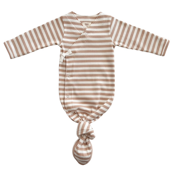 Tan Stripe Organic Ribbed Cross-Body Knot Gown